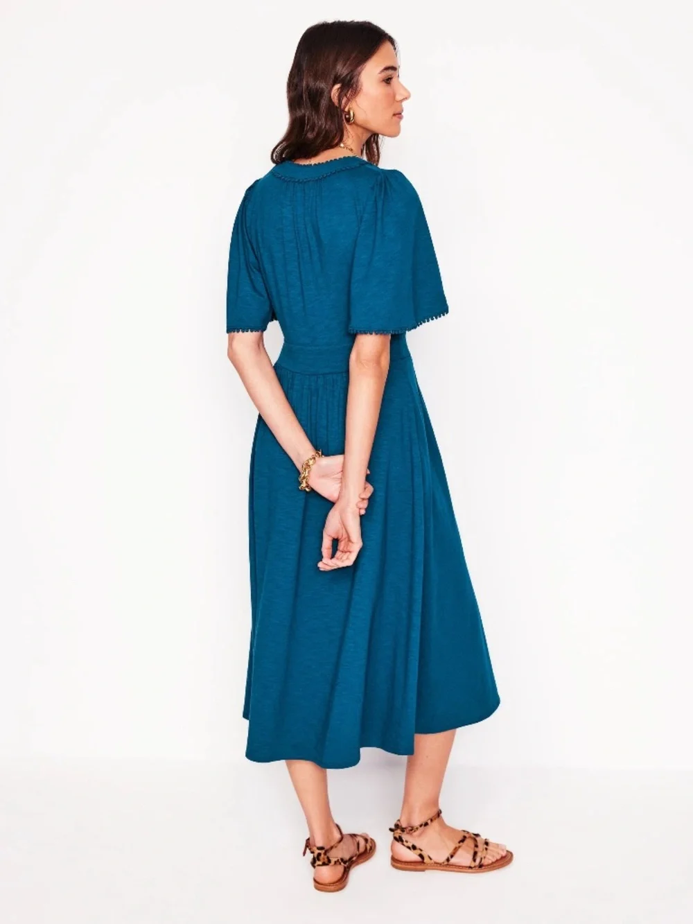 Boden Maddie Trim Jersey Dress Harbour Blue - US 6 R Midi length - Picture 2 of 10